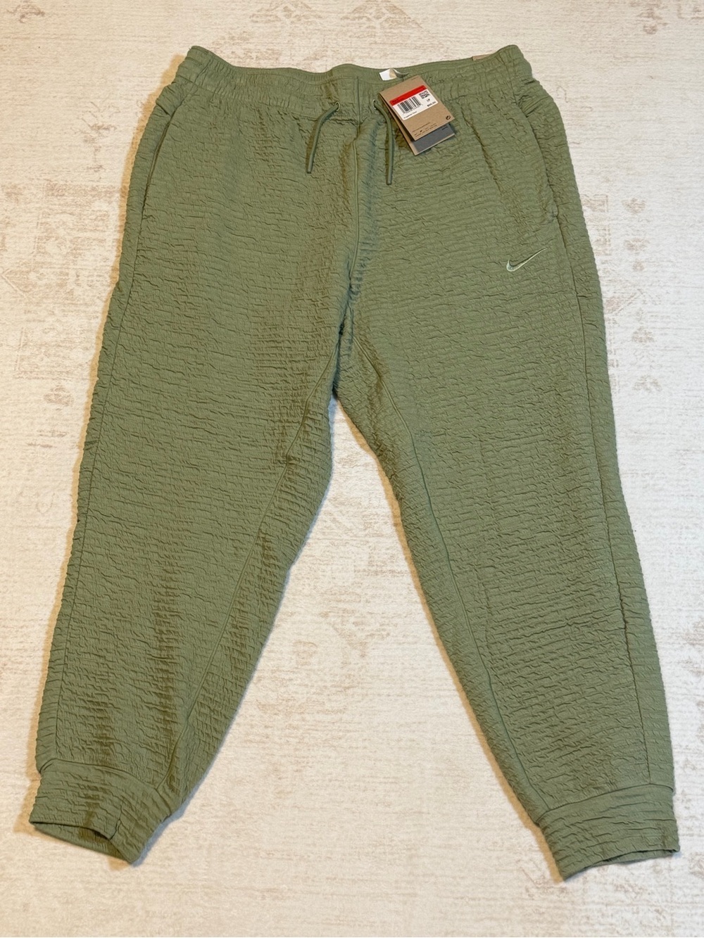 Nike Olive Green Quilted Joggers with Swoosh